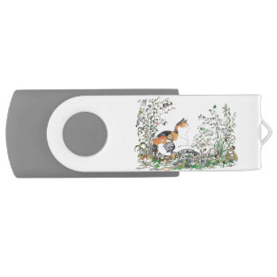Calico Katze im Garten USB Stick
