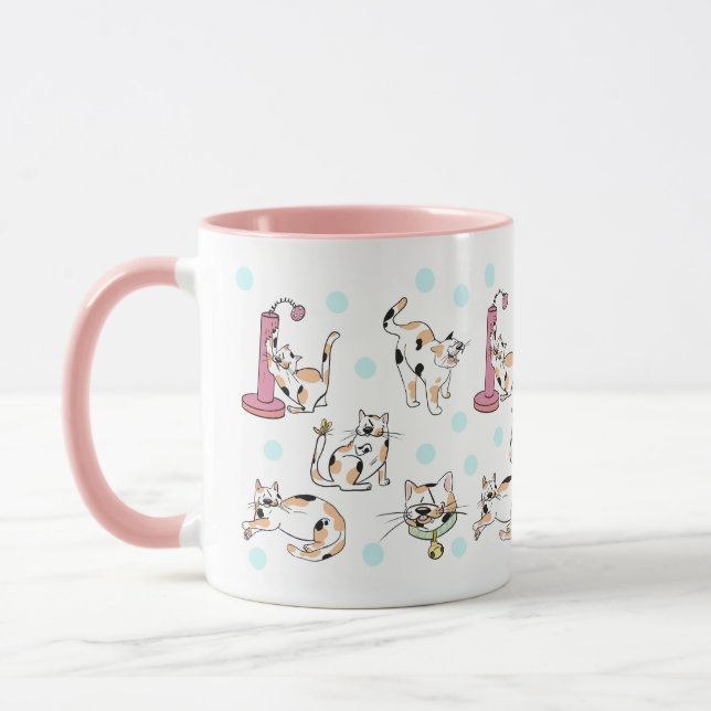 Calico Katzen 11 oz. Rosa, weiße Keramik Tasse (Links)