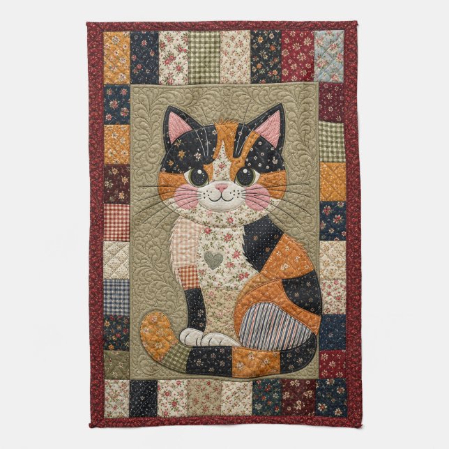 Calico-Katzen-Quilt Geschirrtuch (Vertikal)