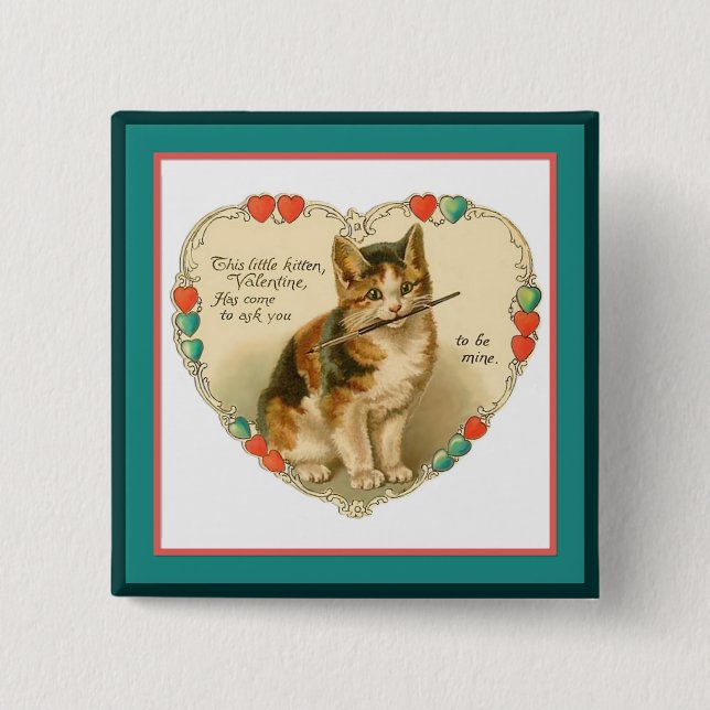 Calico Kitten im Herzen Button (Vorderseite)