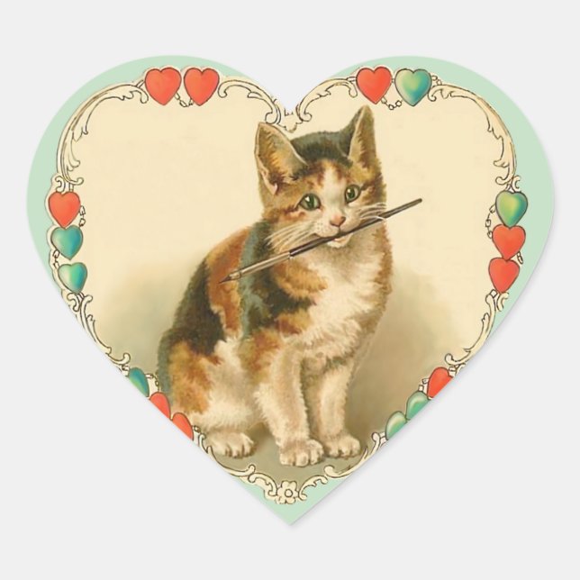 Calico Kitten im Herzen Herz-Aufkleber (Vorderseite)