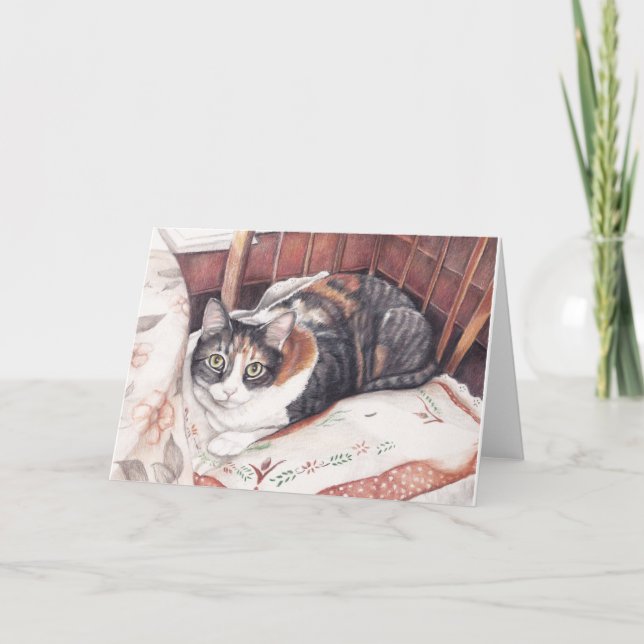 Calico Kitty Art Grußkarte Karte (Vorderseite)