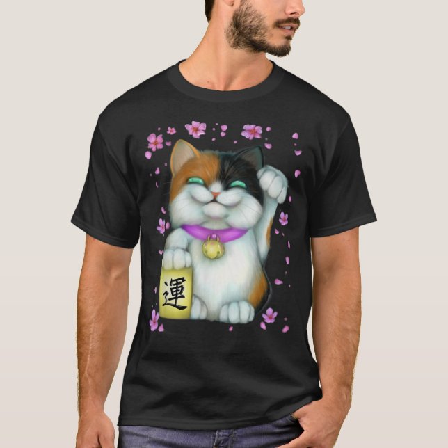 Calico Lucky Cat Maneki Neko T-Shirt (Vorderseite)