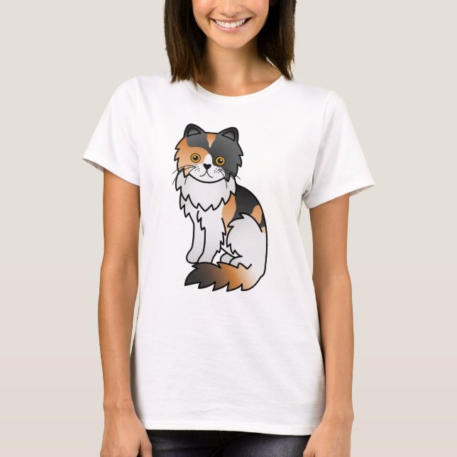 Calico Persischer Niedlicher Cartoon Cat Illustrat T-Shirt (Vorderseite)