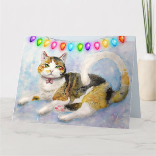 CALICO (TORTIE) CAT CHRISTMAS GREETING CARD KARTE