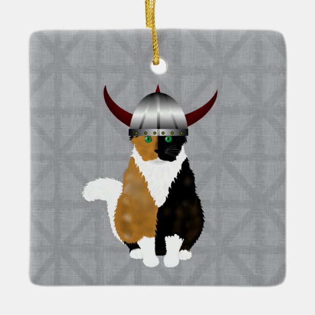 Calico Viking Cat Ornament (Vorderseite)