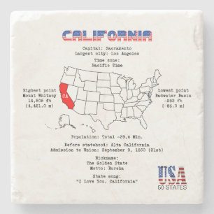 California American Staat auf der Karte und nützli Steinuntersetzer