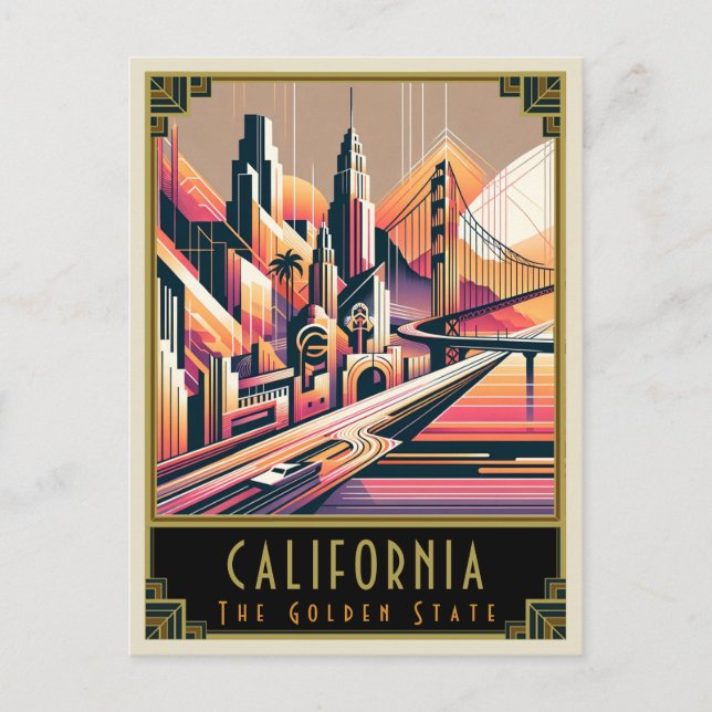 California | Art Deco Postkarte (Vorderseite)