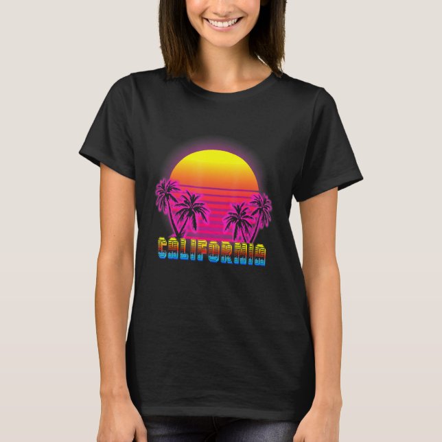 California Beach Life Electro Retro Sunset Liebe C T-Shirt (Vorderseite)