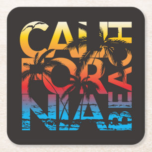 California Beach Poster Rechteckiger Pappuntersetzer