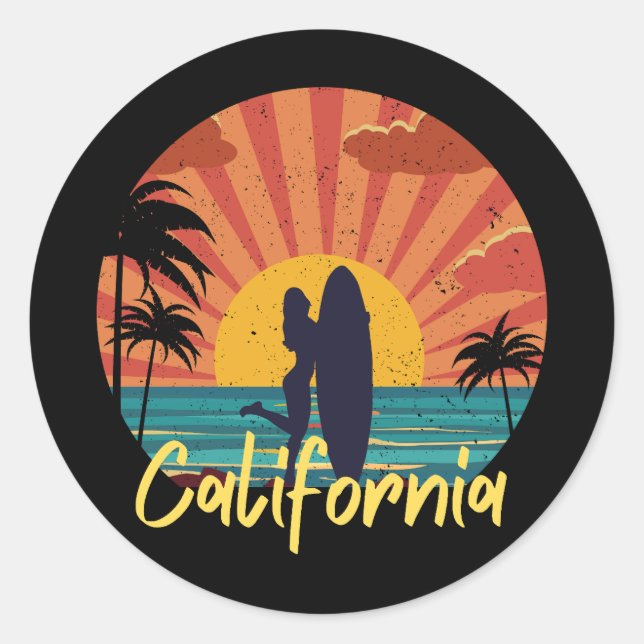 California Beach Runder Aufkleber (Vorderseite)