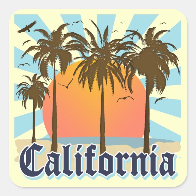 California Beach Sunset Quadratischer Aufkleber (Vorderseite)