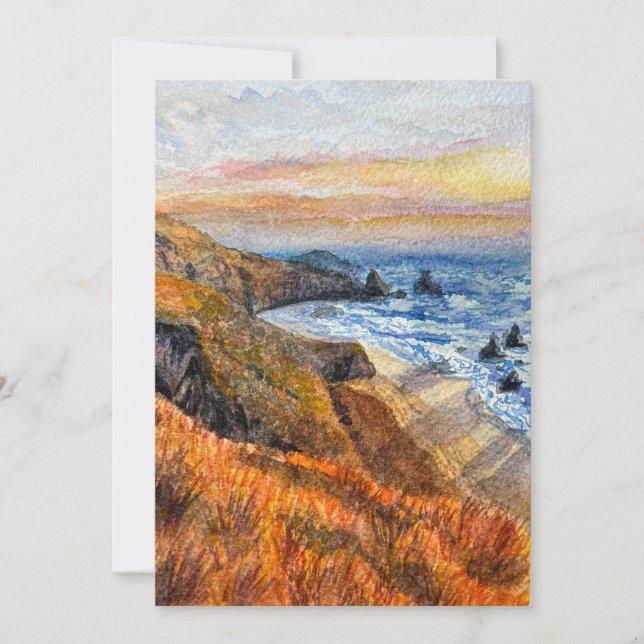 California Beach Sunset Watercolor Grußkarte Dankeskarte (Vorderseite)
