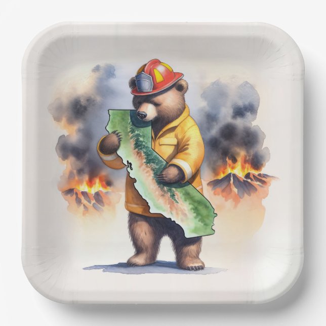 California Bear Feuerwehrmann Pappteller (Vorderseite)