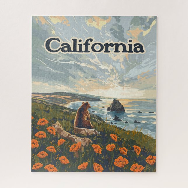 California Bear Poppies Blume Coast Retro (Vertikal)
