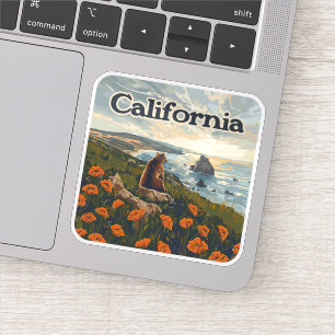 California Bear Poppies Blume Coast Retro Aufkleber