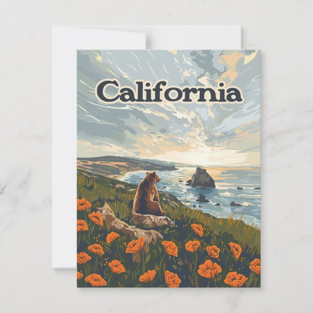 California Bear Poppies Blume Coast Retro Card (Vorderseite)