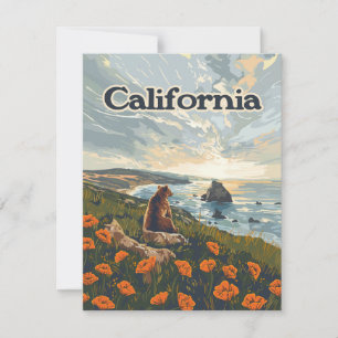California Bear Poppies Blume Coast Retro Card