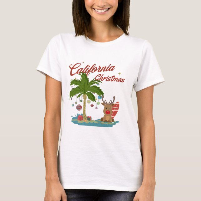 California Christmas Palm Tree and Reindeer T-Shirt (Vorderseite)
