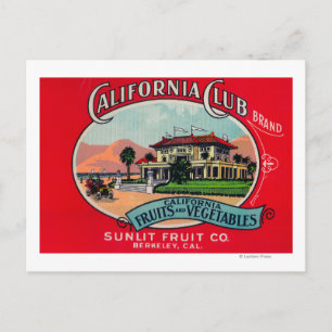 California Club Can LabelBerkley, CA Postkarte