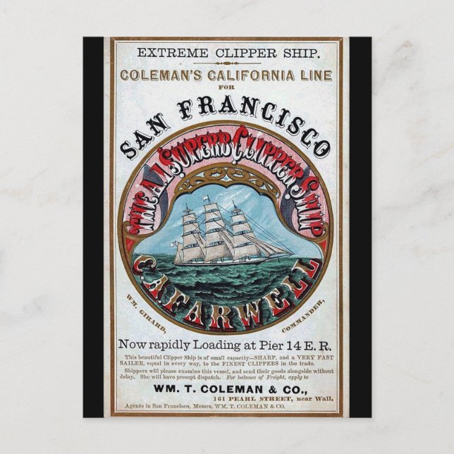 California Farwell Clipper Segelschiff 1900 Postkarte (Vorderseite)