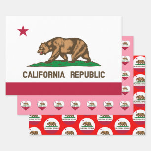 California Flag, Heart & Californian Fashion / Set Geschenkpapier Set