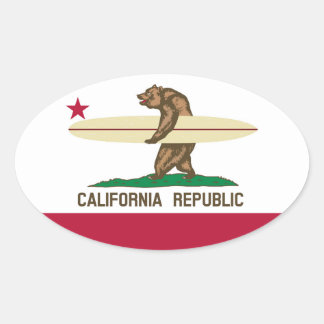 California Flag Surfer Beer Oval Sticker