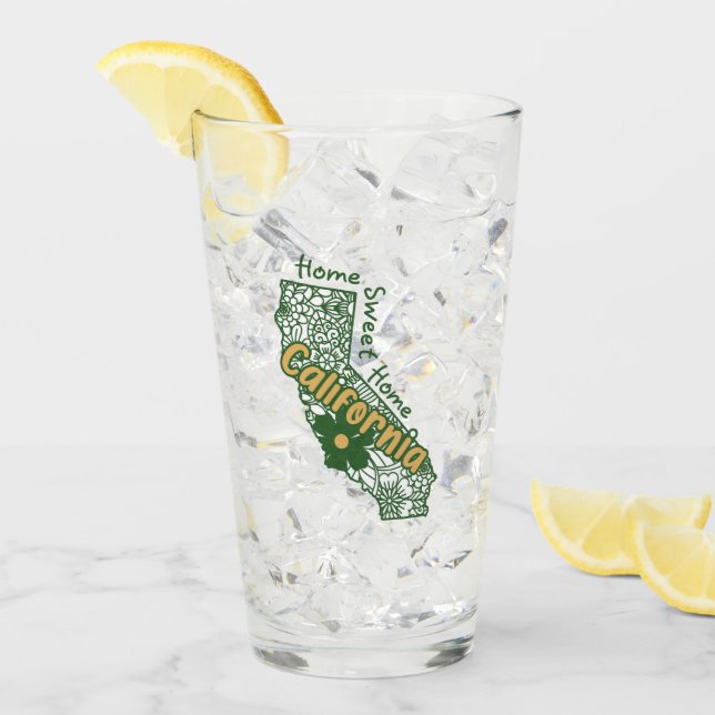 California Floral Doodles Glass Tumbler (Vorderseite Ice)
