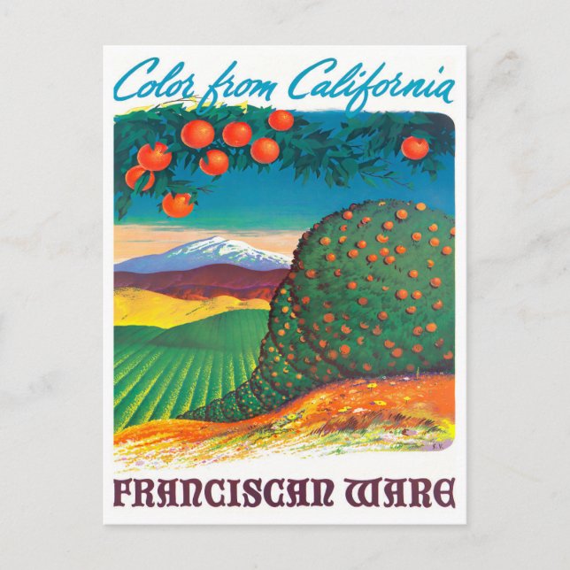 California Franciscan ware Vintage Reise Postkarte (Vorderseite)