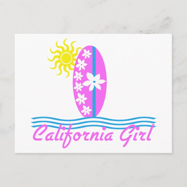 California Girl Pink Surfboard W/Sun Postkarte (Vorderseite)