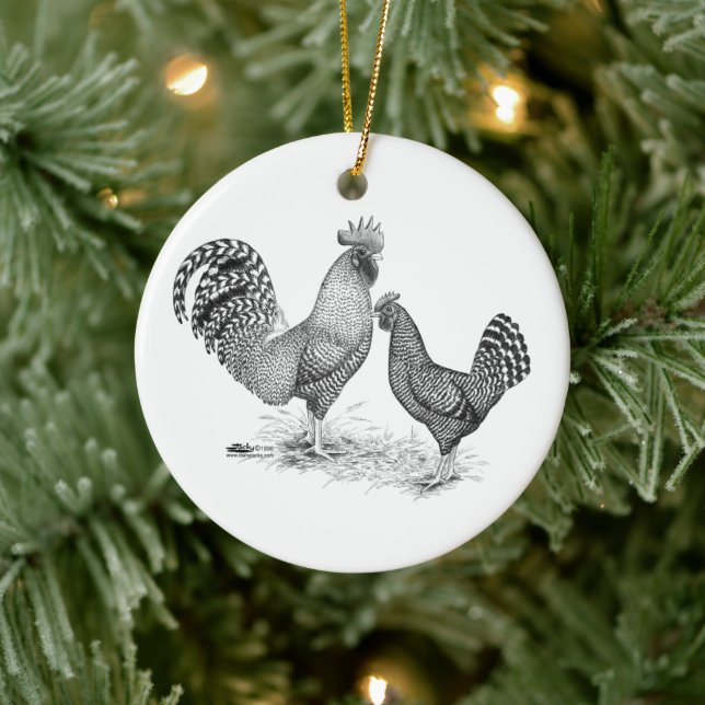 California Gray Rooster and Hen Keramik Ornament (Baum)