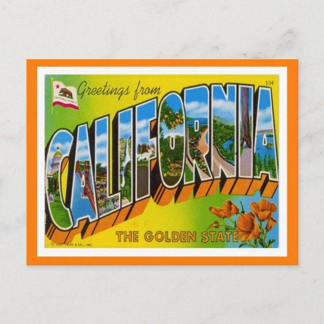 California Gruß von US-Staaten Postkarte (Vorderseite)