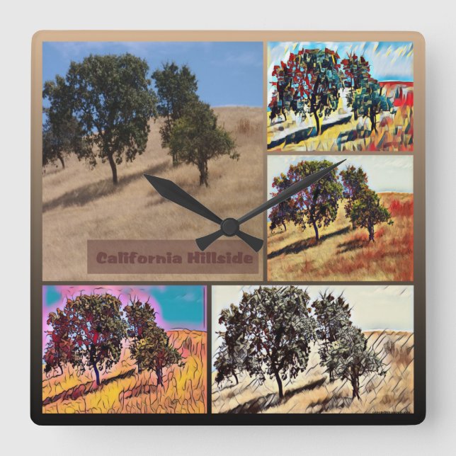 California Hillside Abstract Photo Collage 9979 Quadratische Wanduhr (Vorderseite)