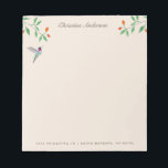 California Hummingbird  Notizblock<br><div class="desc">Unique notepad featuring a hand-painted Anna's Hummingbird and flowery branches. Anna's Hummingbird can be found year-round resident in California,  breeding in winter and nesting during the rainy season in gardens and parks to chaparral,  frequenting feeders and native plants.</div>