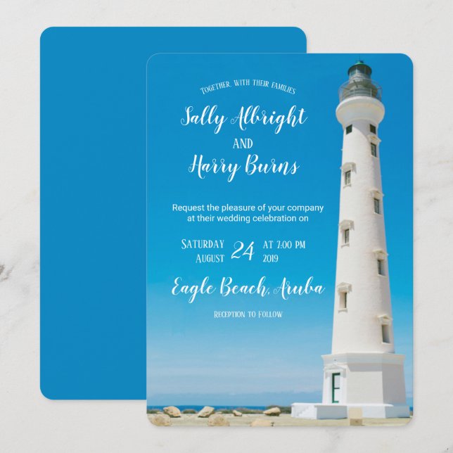 California Lighthouse Aruba Hochzeit in Urlaubsort Einladung (Vorne/Hinten)