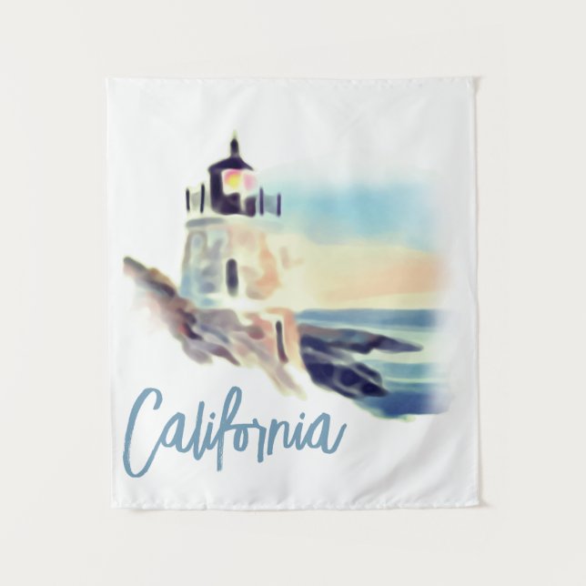 California Lighthouse Sunset Malerei Wandteppich (Vorderseite)