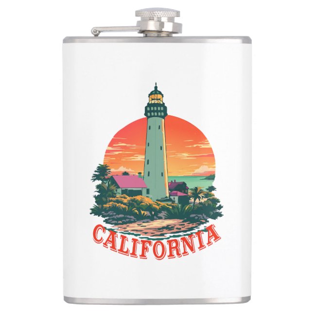California Lighthouse Sunset View Flachmann (Vorderseite)