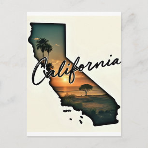 California Map Illustration-Retro Travel Postkarte