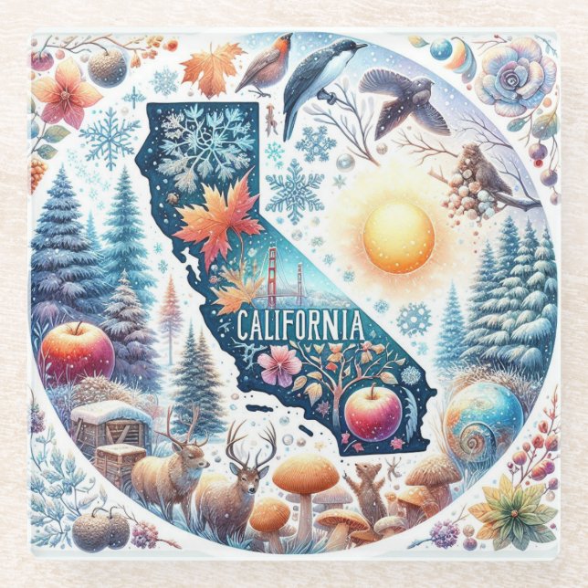 California Nature Winter Weihnachten Glasuntersetzer (Vorderseite)