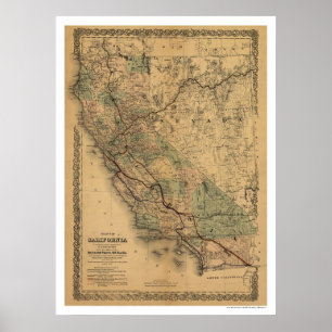 California & Nevada Eisenbahnkarte 1876 Poster