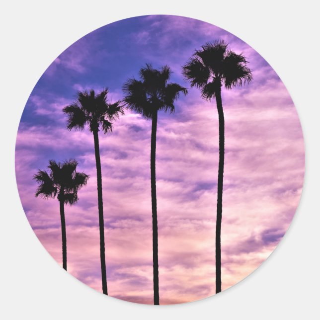 California Palm Tree Sunset Runder Aufkleber (Vorderseite)