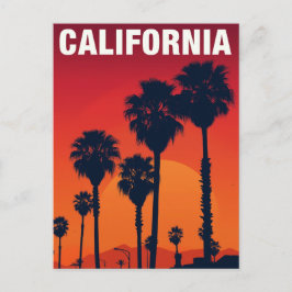 California Palm Trees Sunset Retro Postkarte