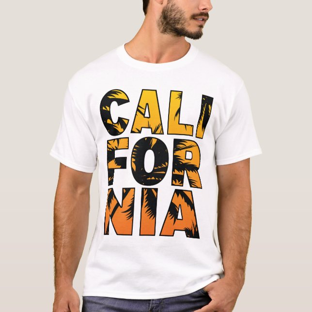 California Palmen T - Shirt mit ausgefüllten Buchs (Vorderseite)