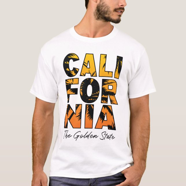 California Palmen T - Shirt mit ausgefüllten Buchs (Vorderseite)