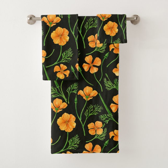 California Pappi, sommerliche Blume, Orange Badhandtuch Set (Insitu)