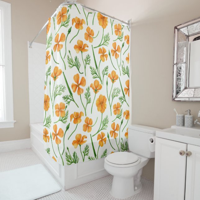 California Pappi, sommerliche Blume, Orange Duschvorhang (Beispiel)