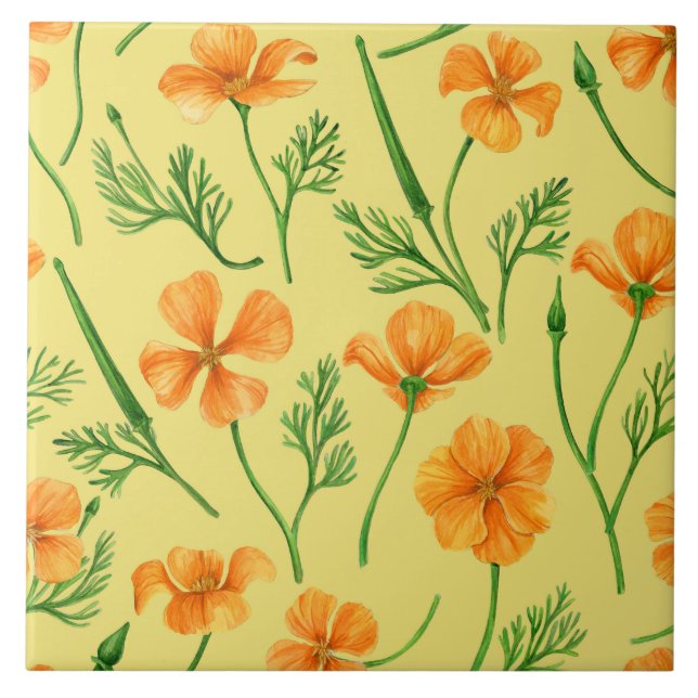 California Pappi, sommerliche Blume, Orange Fliese (Vorderseite)