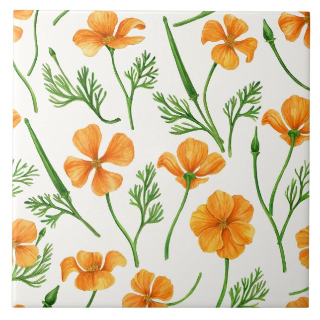 California Pappi, sommerliche Blume, Orange Fliese (Vorderseite)