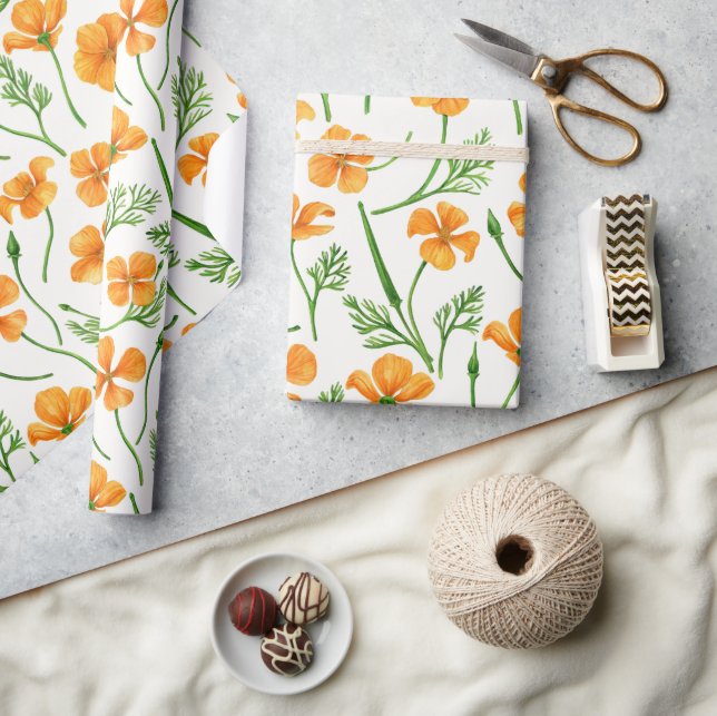 California Pappi, sommerliche Blume, Orange Geschenkpapier (Basteln)
