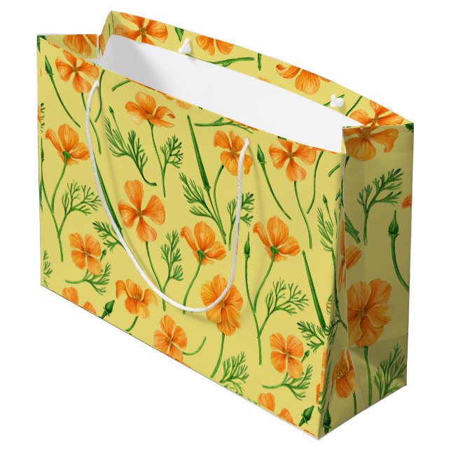 California Pappi, sommerliche Blume, Orange Große Geschenktüte (Rückseite Schrägansicht)